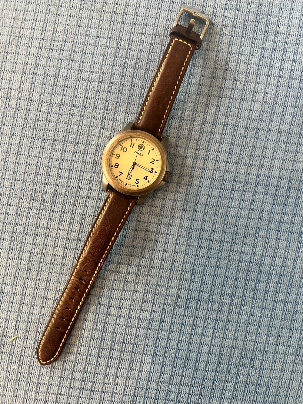 Timex Men's Brown Leather Strap Watch with Cream Dial